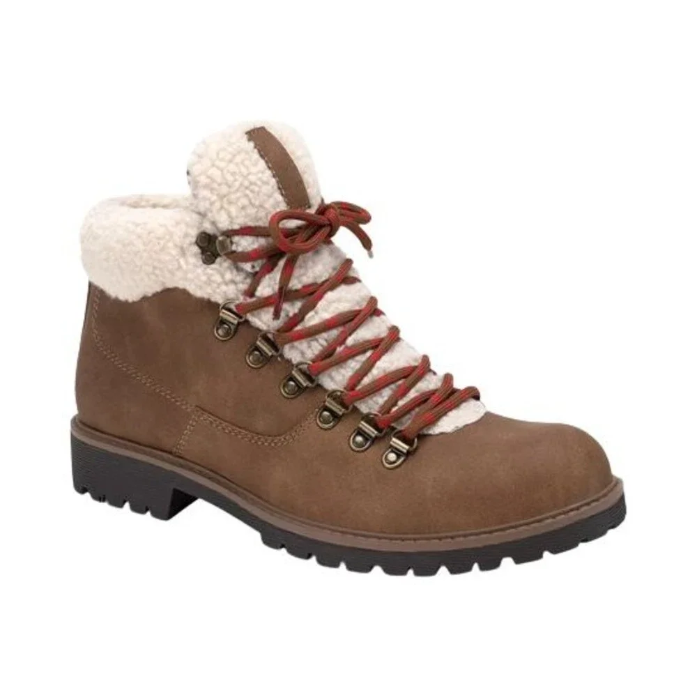 Sun Stone Glenn Lace Up Boots Mens 9 M Tan Faux Leather Fleece Shoes NWB